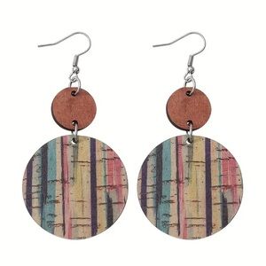 Bohemian Colorful Striped Wooden Earrings NEW NWT